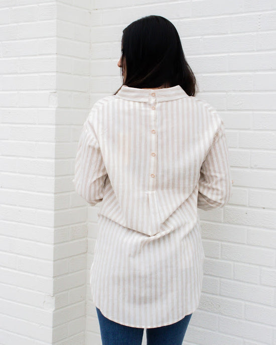Load image into Gallery viewer, Holly Button Up Boyfriend Shirt | Natural Stripe
