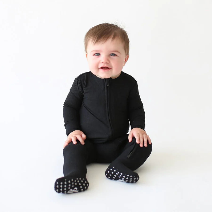 Posh Peanut Ribbed Black Zippered Footie