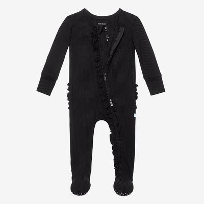 Posh Peanut Ribbed Black Ruffled Footie