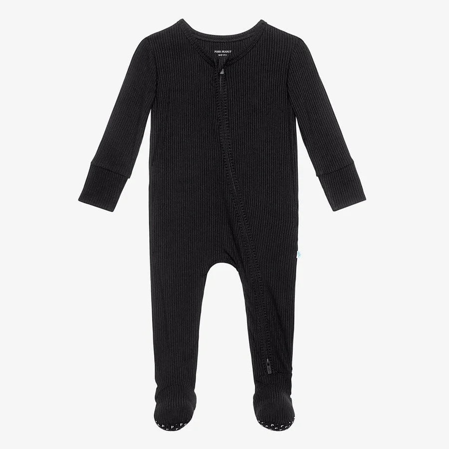 Posh Peanut Ribbed Black Zippered Footie