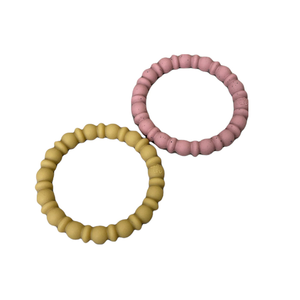 Teething Bracelet Set | Rose Dawn Speckled/Oak Bull