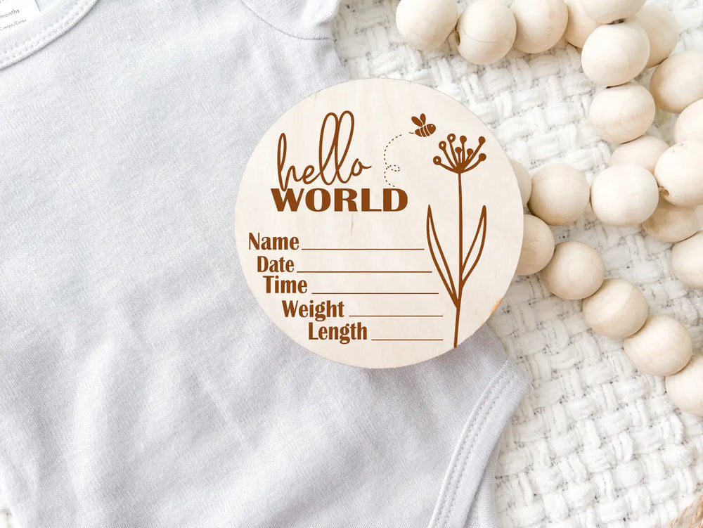 Birth Announcement Wood Disc | Wildflower Bee