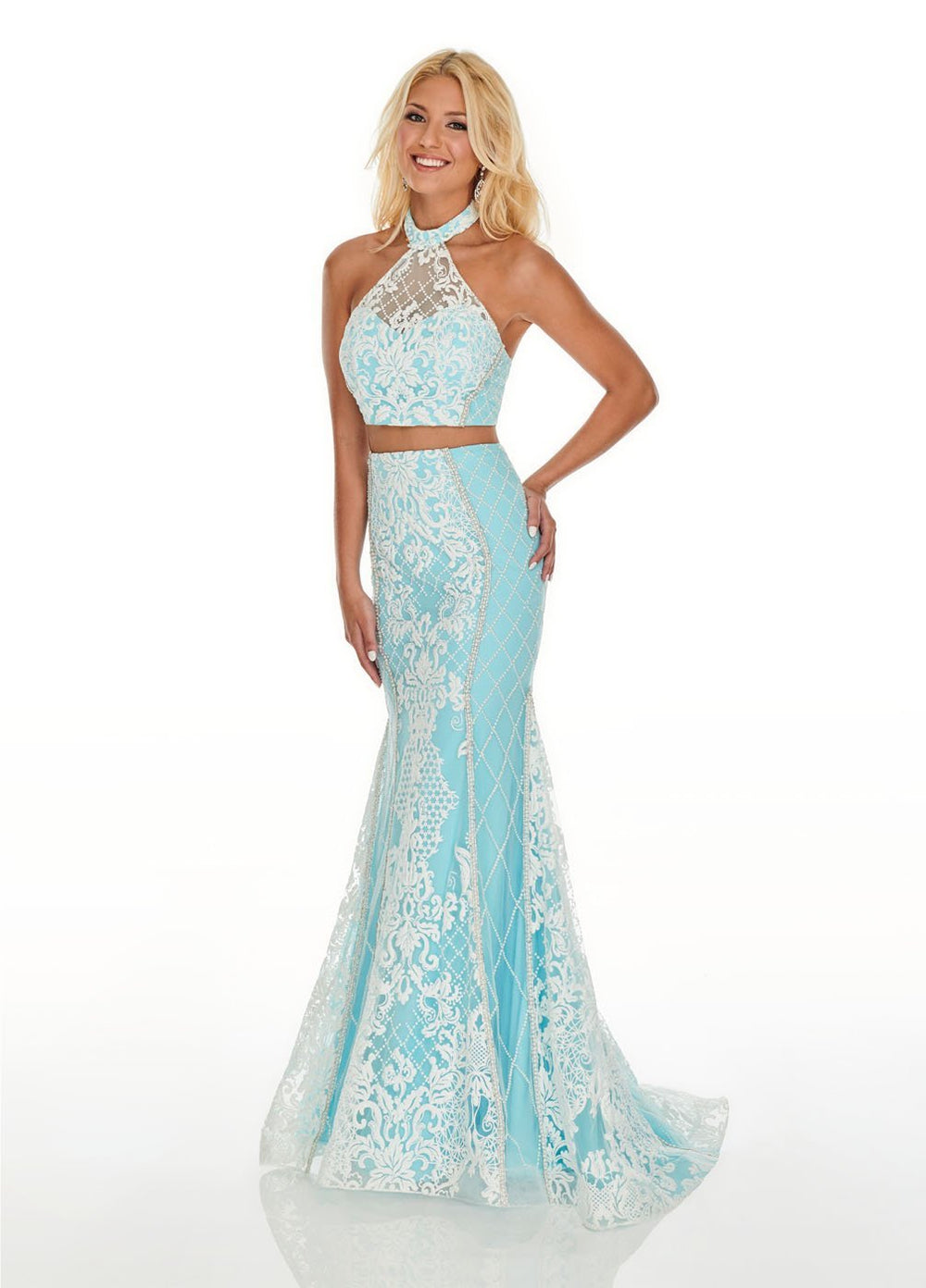 7003 Prom Dress Aqua/White